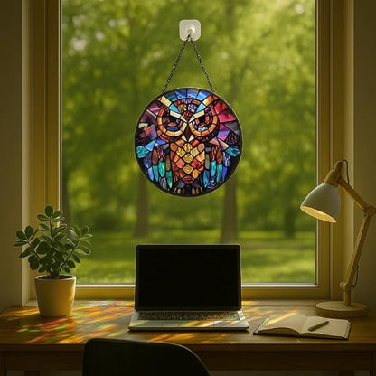 Stained Glass Window Hanging - Sun and Moon Faces 7.8in Sun Catchers Indoor Stained Glass Panels Wall Decor for Mom, Wife, Lovers, Festive