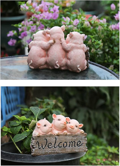 Primst Pig Welcome Sign - Resin Garden Statue Decor for Courtyard & Lawn Patio Decoration