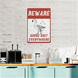 QHOVPA Farm Yard Sign Lawn Sign Metal Sign, Fun Beware Goose Shit Everywhere Sign for Home Farmhouse or Business Use 8x12 inches Signage