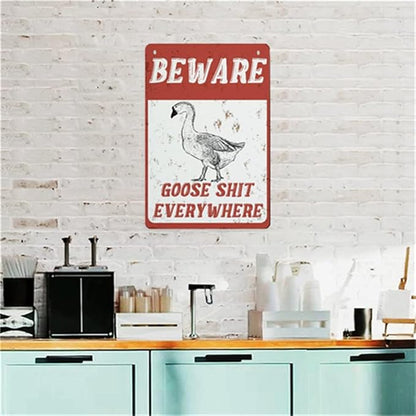 QHOVPA Farm Yard Sign Lawn Sign Metal Sign, Fun Beware Goose Shit Everywhere Sign for Home Farmhouse or Business Use 8x12 inches Signage