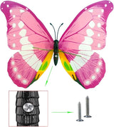 Giant Butterfly Garden Stakes Decorations Outdoor 3D Pink Butterflies Lawn Decorative Yard Decor Patio Accessories Ornaments PVC Gardening Art Christmas Whimsical Gifts (Pack of 24)