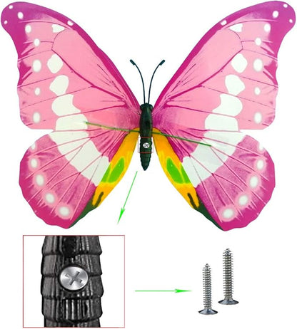 Giant Butterfly Garden Stakes Decorations Outdoor 3D Pink Butterflies Lawn Decorative Yard Decor Patio Accessories Ornaments PVC Gardening Art Christmas Whimsical Gifts (Pack of 24)