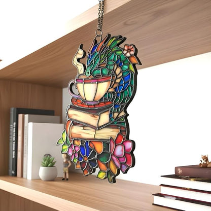 Book Dragon Handmade Artisan Resin Sun Catcher, Book Suncatchers for Window Hanging, Bookish Gifts for Readers Book Lovers Bookworm, Gift for Mother's Day, Women, Mom, Wife, Grandma