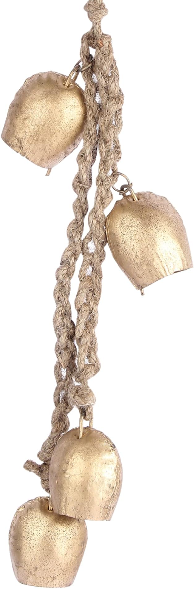 Decorative Cow Bell,15.5" Hanging Bells Chime, Rustic Antique Brass Finish Metal Bells with Jute Rope, Tibetan Inspired Farmhouse Vintage Cascading Bells for Indoor, Outdoor Patio, Garden & Wall Decor