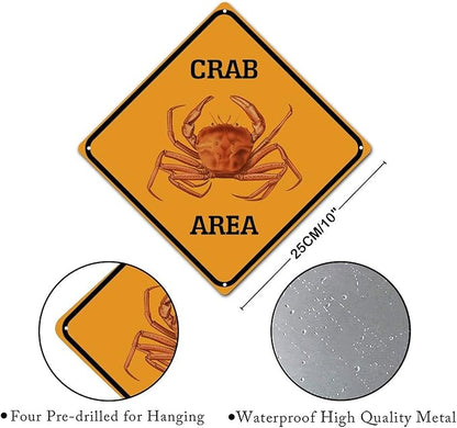 Warning Crab Area Metal Tin Sign Ocean Animal Caution Crossing Xing Street Sign Yellow Diamond Shape Funny Metal Sign For Indoor Outdoor Highway10x10in