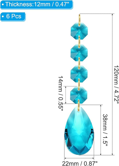 PATIKIL Teardrop Crystal Chandelier Pendants Beads, 6 Pack 120mm Length 38mm Chandelier Prisms Parts Ornaments Hanging Beads for DIY Arts Crafts Decoration, Navy Blue