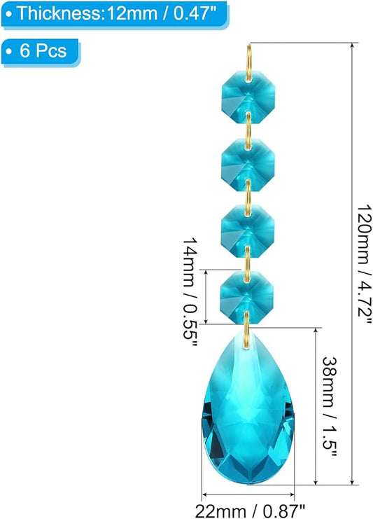 PATIKIL Teardrop Crystal Chandelier Pendants Beads, 6 Pack 120mm Length 38mm Chandelier Prisms Parts Ornaments Hanging Beads for DIY Arts Crafts Decoration, Navy Blue