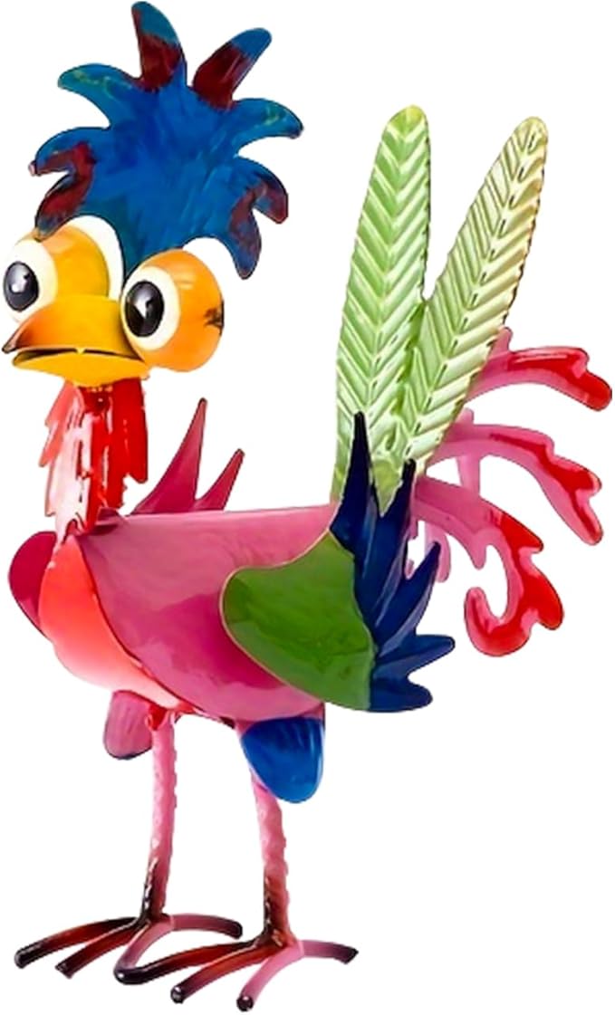 Metal Yard Art Rooster Decor, Garden Rooster Statues Sculpture, Garden Metal Statue Outdoor Decor Yard Art Chicken Decoration for Home Patio Lawn Backyard Farmhouse Kitchen (Pink)