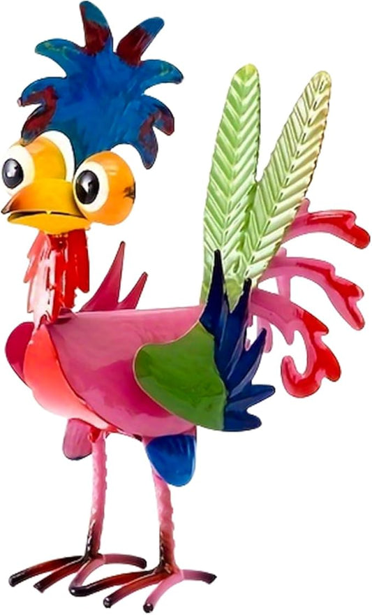 Metal Yard Art Rooster Decor, Garden Rooster Statues Sculpture, Garden Metal Statue Outdoor Decor Yard Art Chicken Decoration for Home Patio Lawn Backyard Farmhouse Kitchen (Pink)