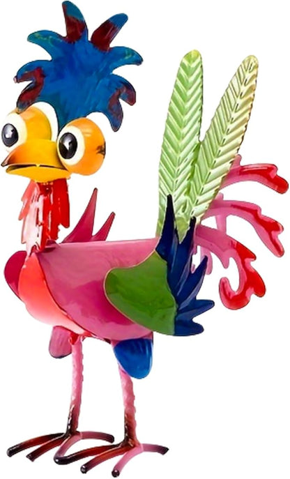 Metal Rooster Yard Statue, Wacky Outdoor Garden Statues, Metal Rooster Yard Garden Decorations Statues, Chicken Ornaments Yard Art for Backyard Patio Lawn Decorations, Gifts for Chicken Lovers (B)