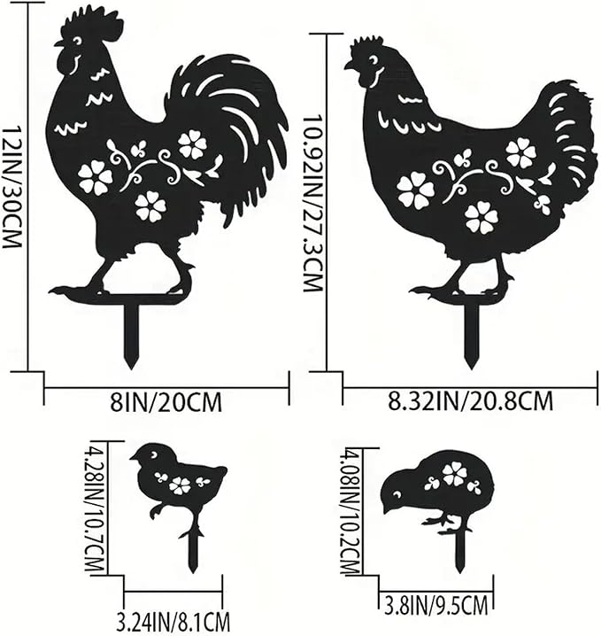 Metal Chicken Garden Decor Outdoor, Chicken Gifts for Women/Men/Chicken Lovers Gifts,Black Chicken Silhouette Statues Garden Decor for Outdoor Decor,Yard Art,Backyard,Patio,Lawn Ornaments (Black)