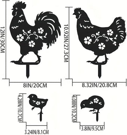 Metal Chicken Garden Decor Outdoor, Chicken Gifts for Women/Men/Chicken Lovers Gifts,Black Chicken Silhouette Statues Garden Decor for Outdoor Decor,Yard Art,Backyard,Patio,Lawn Ornaments (Black)