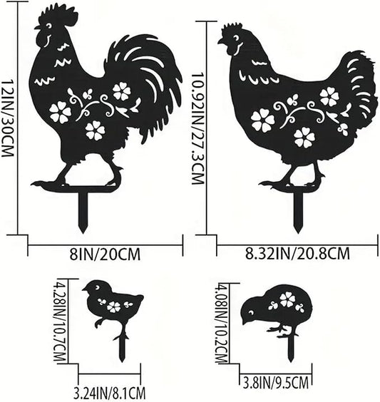 Metal Chicken Garden Decor Outdoor, Chicken Gifts for Women/Men/Chicken Lovers Gifts,Black Chicken Silhouette Statues Garden Decor for Outdoor Decor,Yard Art,Backyard,Patio,Lawn Ornaments (Black)