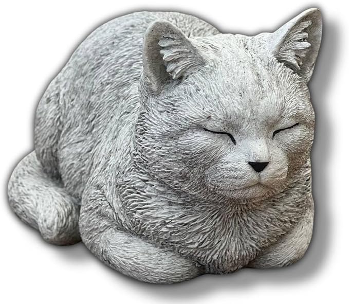 Garden Cat Statue Concrete Pet Memorial Gift Outdoor Sculpture Crouching Kitty Yard Figure Sympathy Gift for Pet Lovers Patio Ornament Cement Kitten Statuary