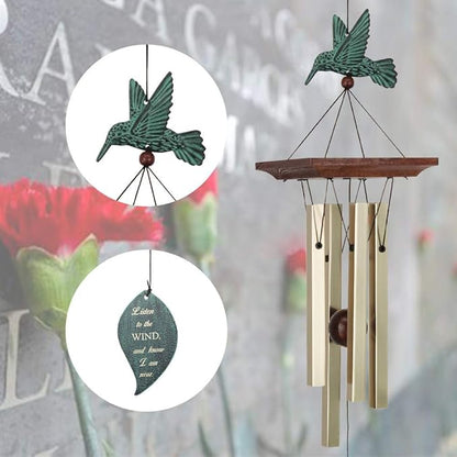 ASTARIN Hummingbird Wind Chimes Personalized, Small Memorial Wind Chimes Outdoor, Wind Chimes with 4 Square Metal Tubes for Patio Home Yard Housewarming Hanging Decor,Bird Collection