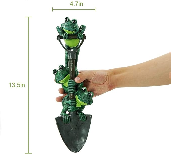DreamsEden Frog Garden Statue Lawn Ornament Decor, 3 Cute Frogs Figurines on a Shovel, Fairy Outdoor Patio Yard Decorations