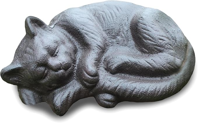 Cast Iron Sleeping Cat Statue Figurine Animal Decor,Heavy Duty Decoration Ornaments for Home Garden,Black