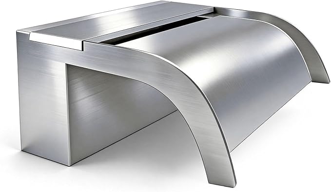 Curved-Mouth Waterfall Pool Fountain, Stainless Steel Waterfall Spillway with Pipe Connector Kits for Outdoor Decorative, 11.8 Inches Pool Water Feature for Garden Patio, Backyard Koi Pond Decor