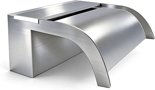 Curved-Mouth Waterfall Pool Fountain, Stainless Steel Waterfall Spillway with Pipe Connector Kits for Outdoor Decorative, 11.8 Inches Pool Water Feature for Garden Patio, Backyard Koi Pond Decor