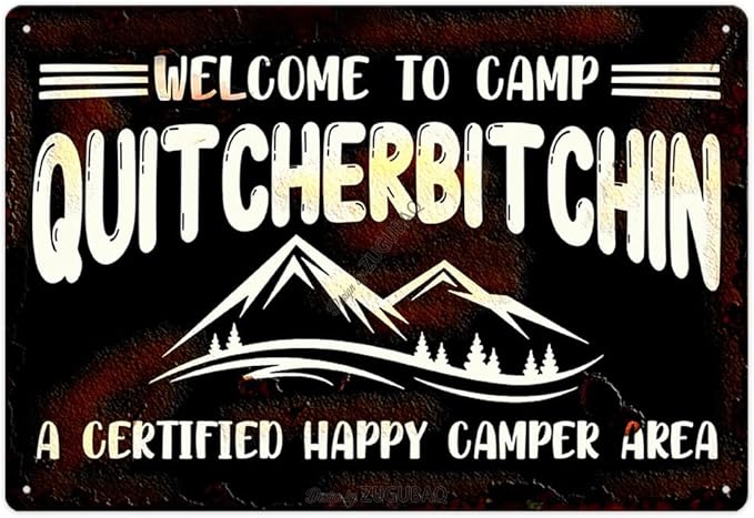 Vintage Metal Funny Camping Tin Sign-Welcome To Camp A Certified Happy Camper Area Outdoor Porch Patio Home Kitchen Garden Bar Poster Retro Decor Art 8X12 Inch Wall Decor