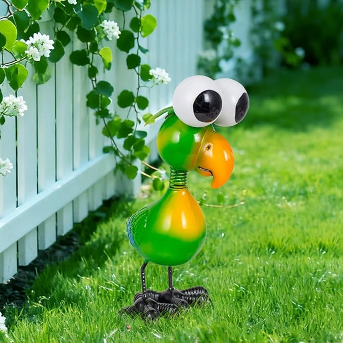 Metal Parrot Garden Statues Outdoor Decor, Green Funny Bird Outdoor Sculptures Yard Art Decoration for Home Patio Lawn Backyard, Gift for Women Lovers Moms