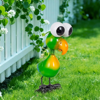 Metal Parrot Garden Statues Outdoor Decor, Green Funny Bird Outdoor Sculptures Yard Art Decoration for Home Patio Lawn Backyard, Gift for Women Lovers Moms
