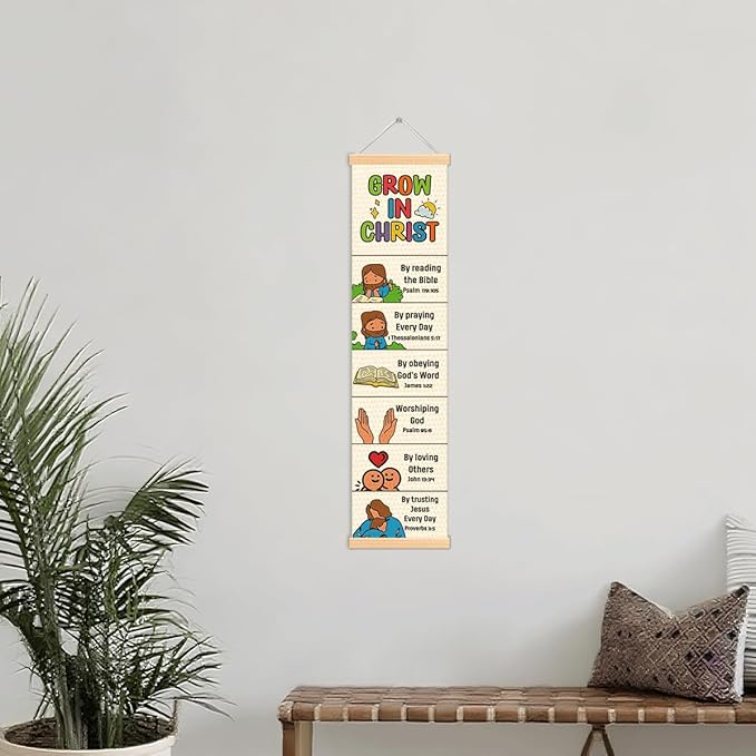 Christian Decor, Grow in Christ Poster, Bible Lesson Banner for Home Church Classroom Decoration, Inspirational Religious Gift, Family Hanging of Scripture and Words Decorations 13