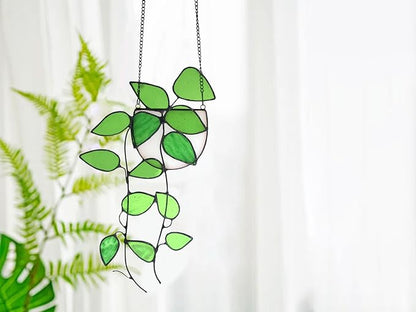 Lolitarcrafts Plant Stained Glass Window Hangings Faux Plant Leaf Suncatchers for Plant Lovers Monther Day Gifts
