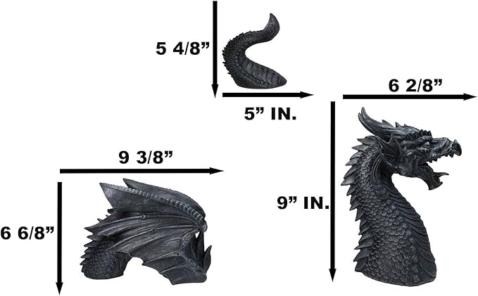 Ebros Swimming Castle Moat Mordor Dragon Lawn Garden Centerpiece Statue 3 Piece 21" Total Length Faux Stone Resin Finish Dungeons and Dragons Decor Figurine