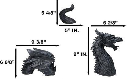 Ebros Swimming Castle Moat Mordor Dragon Lawn Garden Centerpiece Statue 3 Piece 21" Total Length Faux Stone Resin Finish Dungeons and Dragons Decor Figurine