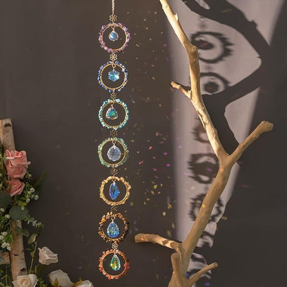Chakra Hanging Crystals Natural Gemstone Decor Window Sun Catcher 7 Chakra Spheres Gemstone Wall Hangings Healing Crystal Decor Handmade Decoration Gift for Mom