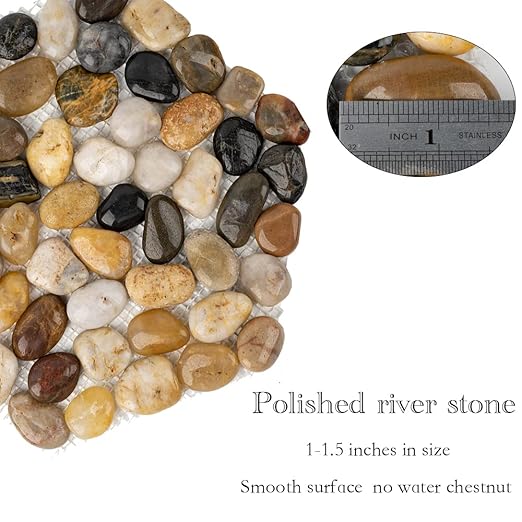 Qualdout River Rocks Stepping Stones Pavers Outdoor for Garden Walkway, Decorative Pebbles Polished Gravel for Backyard Lawn Patio Pathway Landscaping, Set of 6 (Hexagon)
