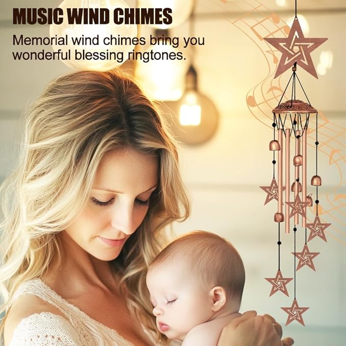 Wind Chimes for Outside, Melodious Melodic Tones Star Style Windchimes Suitable for Outdoor Garden Patio Porch Decor, Unique 33“ Metal Memorial Wind Chimes Friendship Gifts for Women