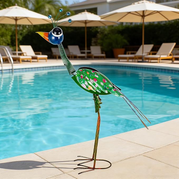24'' Metal Wacky Peacock Garden Statues Outdoor Decor, Peacock Metal Yard Sculptures Art Decoration for Home Outsiede Patio Lawn Backyard, Gift for Women Lovers Moms(Blue & Green)