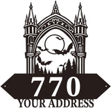Personalized Gothic House Number metal Signs,Custom Address Number Metal Wall Art Decor,Black Plaques Outdoor wall Decorative Signage,Shed(8-30 Inches) (Castle B)