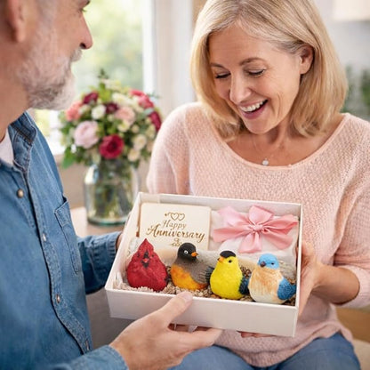 Songbird Garden Figurines Set of 4 – Cardinal, Bluebird, Goldfinch & Robin – Decorative Bird Statues for Home Décor, Spring Decorations, Crafting, Shelf Table Display – 3.75" W x 3" H