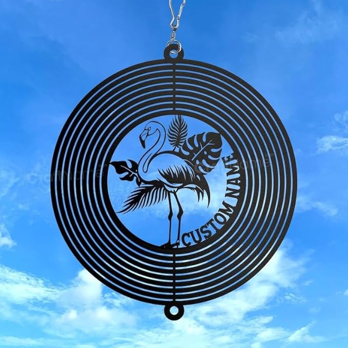 Personalized Flamingo Metal Wind Spinner, Custom Hanging Decoration for Outdoor Display, Kinetic Garden Sculpture, Tropical Gift (Flamingo Garden Wind Spinner)