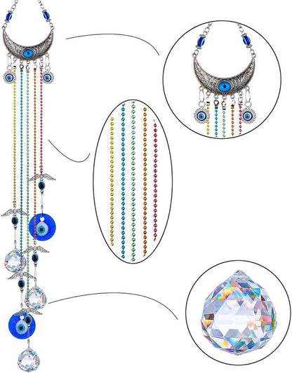 20inch Blue Evil Eye Hanging Crystals Suncatcher Ornament for Christmas Tree with Chakra Energy Crystal Ball Prism Pendant Rainbow Maker for Home Decor Protection