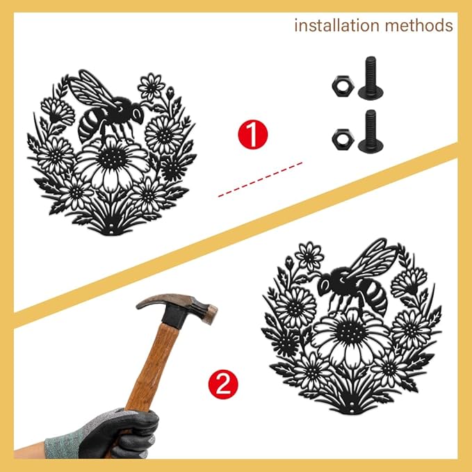 SUPERDANT 1 Pcs Metal Garden Stake Bee Flowers Silhouette Yard Art Plug-In Black Sunflower Iron Decor Lawn Ornament Sign For Lawn Patio Courtyard Farm