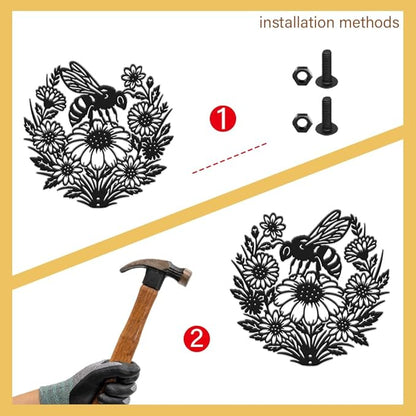 SUPERDANT 1 Pcs Metal Garden Stake Bee Flowers Silhouette Yard Art Plug-In Black Sunflower Iron Decor Lawn Ornament Sign For Lawn Patio Courtyard Farm