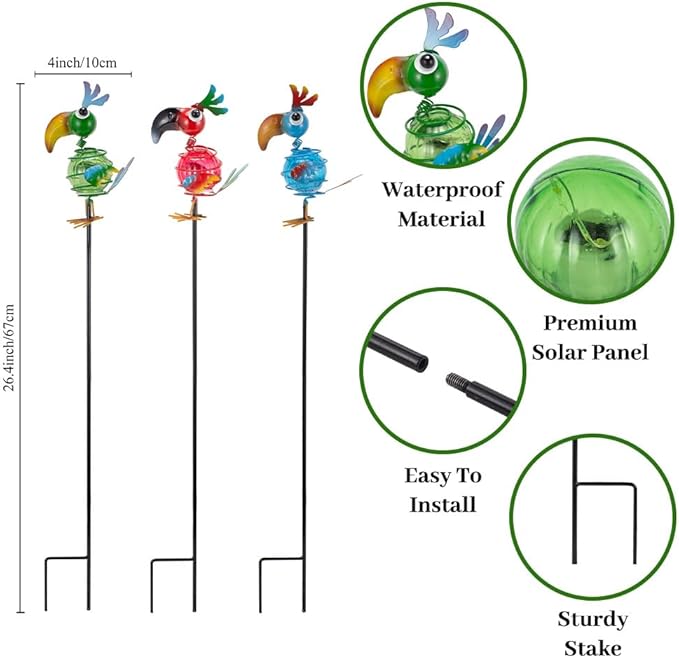 Viveta 3 Pack Garden Solar Lights, Bird Solar Figurine Lights Stake, Decorative Outdoor Solar Lights Waterproof for Garden Pathway Patio