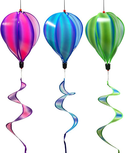 timecity 3pcs Hot Air Balloon Wind Spinner Colorful Garden Pinwheels Whirligigs Wind Spinner Windmill Striped Tie dye Windsock Rotating Sequins Windmill Wind Twister Hanging Decor