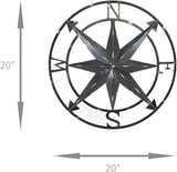 Zeckos Distressed Metal Nautical Compass Rose Wall Décor - Rustic 20-Inch Diameter Hanging Art with Vintage Black Enamel Finish - Perfect for Indoor and Outdoor Display
