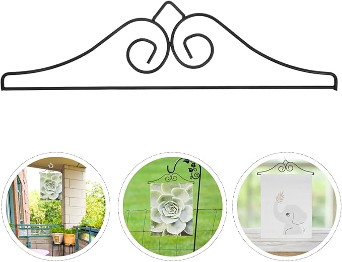Happyyami 3pcs Wrought Iron Garden Flag Hanger Metal Decorative Garden Banner Holder Outdoor Flag Scroll Bracket Hanging Stand for Garden Lawn Porch Wall Black