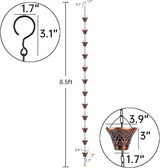 Rain Chains 8.5 Ft, Gutter Downspouts Diverter Outdoor Metal Copper Plaid Rainwater Extensions, 12 Cups