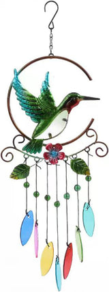 Wind Chimes Hummingbird, Garden Glass Colorful Wind Chimes for Home, Party, Festival Decor, Garden Decoration Indoor/Outdoor, Lifelike Hummingbird Bell Deep Tone Style