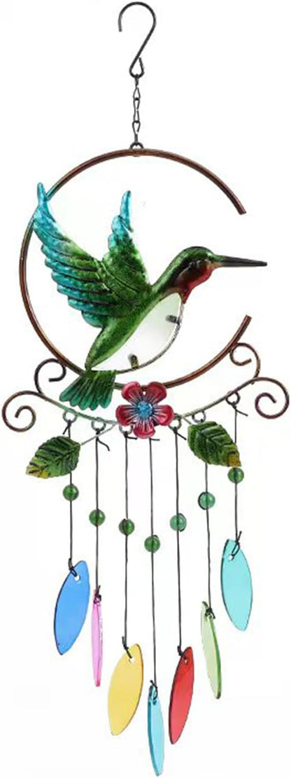 Wind Chimes Hummingbird, Garden Glass Colorful Wind Chimes for Home, Party, Festival Decor, Garden Decoration Indoor/Outdoor, Lifelike Hummingbird Bell Deep Tone Style
