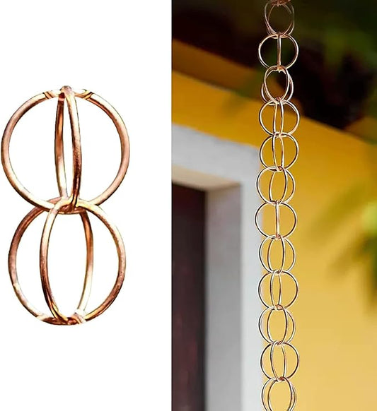 Rain Chain Replacement Gutter Downpipe, Copper Rain Chain/Splitter/Chain Ring, Outdoor Hanging Rain Bell(Style1,260cm (8.5ft))