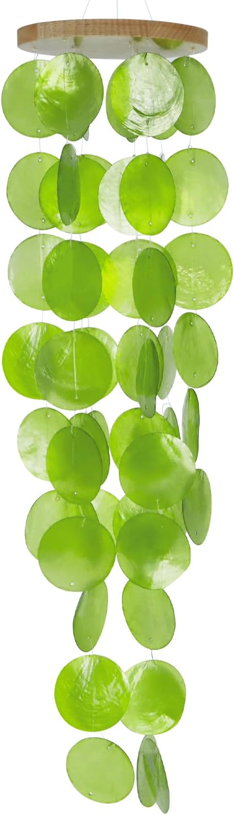 Capiz Shell Wind Chime for Outside 28” Sea Glass Wind Chime Ocean/Beach Themed Chime Gift for Women Mother’s Day Decoration Green