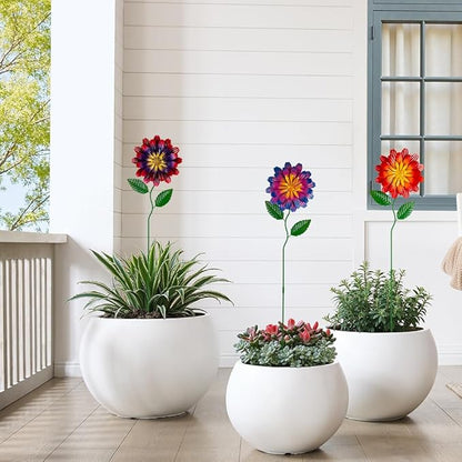 Metal Flowers for Outside,3 Pack Flowers Decorative Garden Stakes Spring Decor,Waterproof Metal Yard Art for Outside,Lawn,Patio,Yard